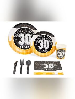 Sparkle and Bash 168-Piece 30th Birthday Party Tableware Set - Beer Party Paper